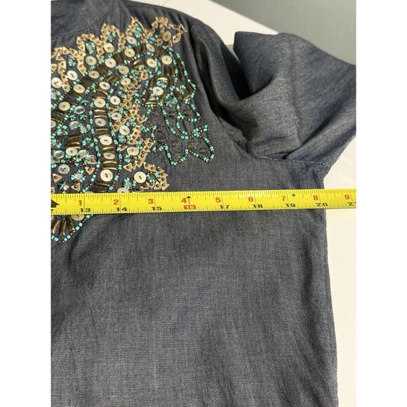 Antik Batik Beaded Alice Djellabah Chambray Shirt Dress Sz 40 M 8 Bohemian Artsy - Picture 6 of 15